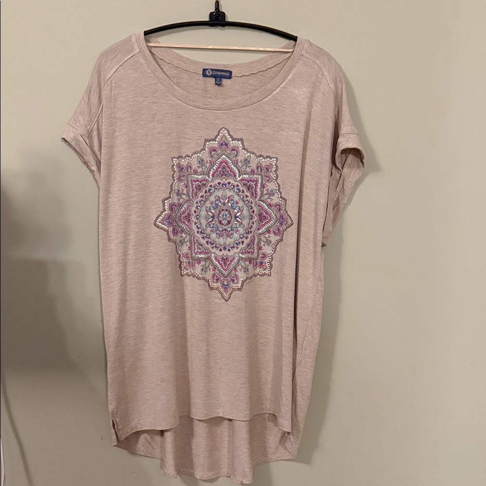 NWOT Democracy Light tan Mandala Graphic Tee